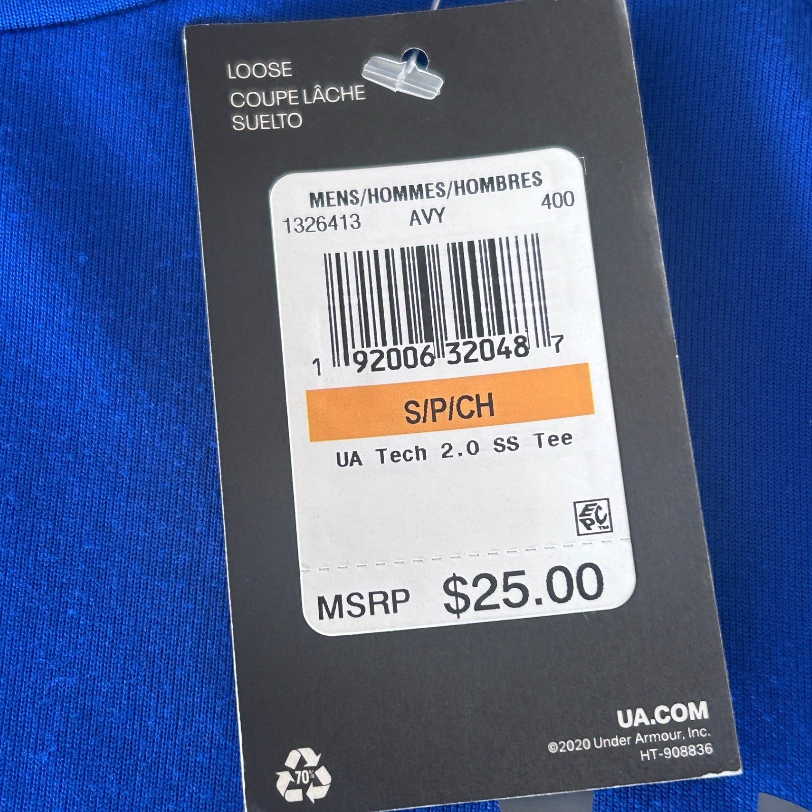 Under Armour Mens Tech 2.0 Short Sleeve T-Shirt Royal Blue 1326413 Small NWT