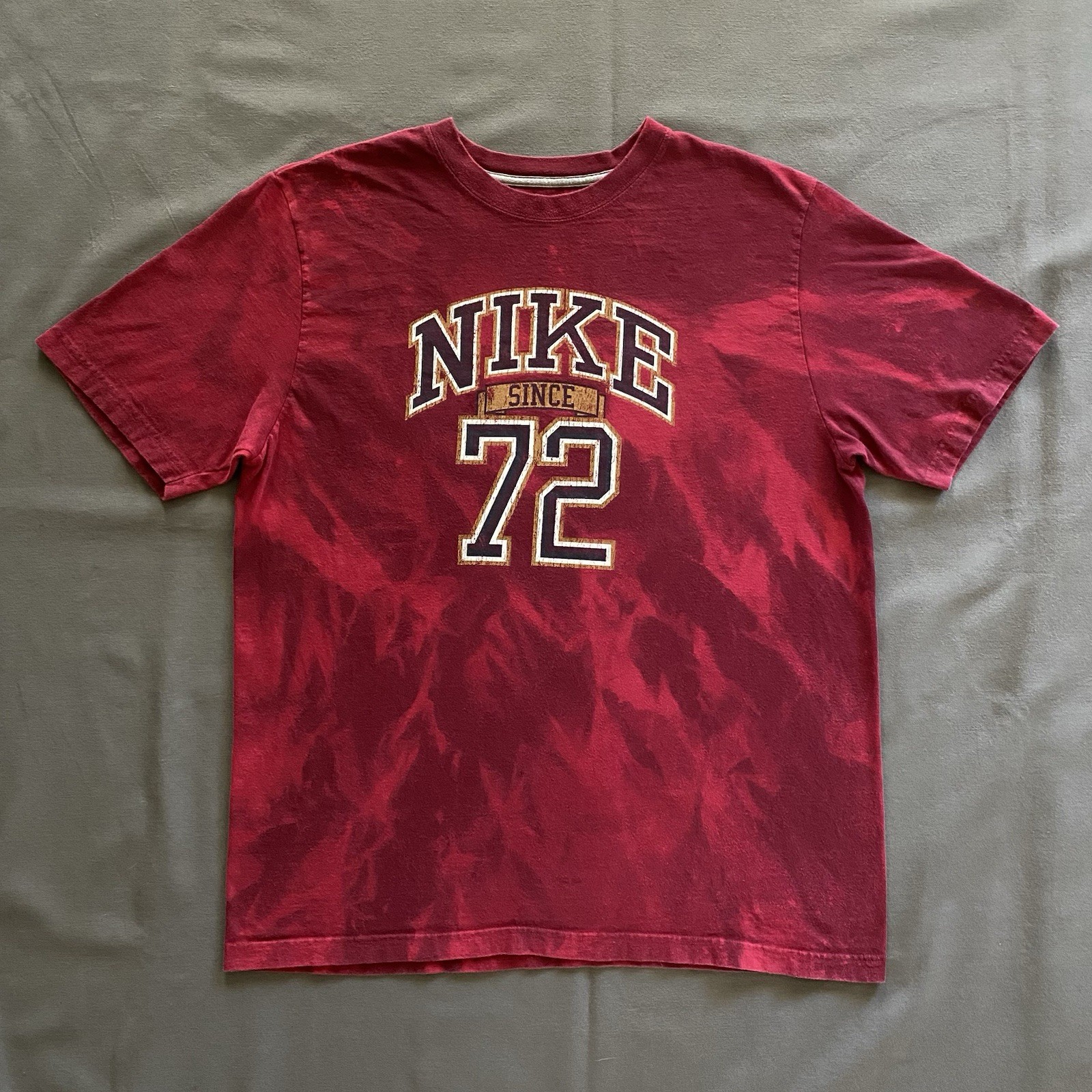 2010s Nike Athletic Department T Shirt Mens XL Red Maroon Bleach Dye ‘72 Classic