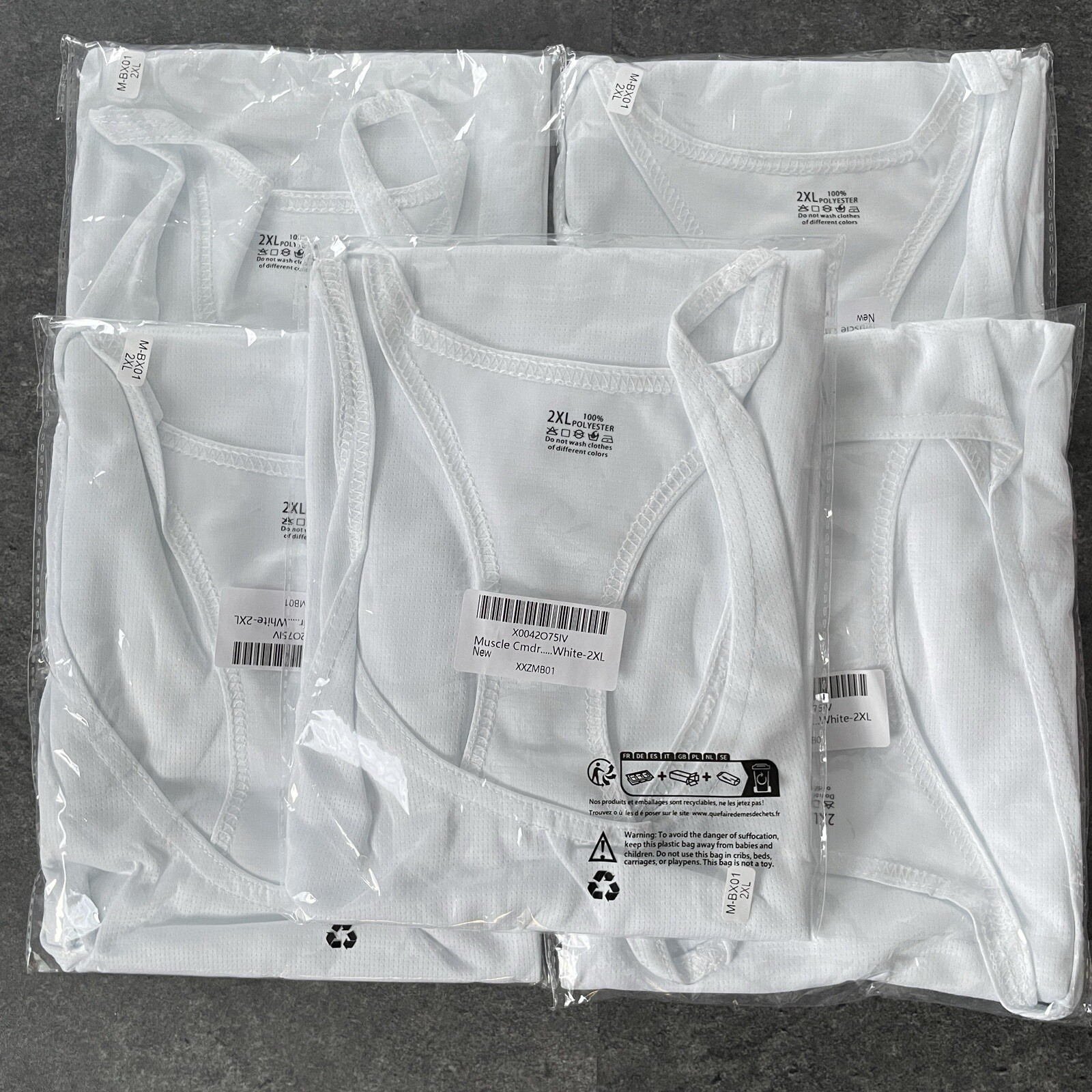 Muscle Cmdr Men’s Bodybuilding Stringer Tank Tops | White | SIZE 2XL | LOT OF 5