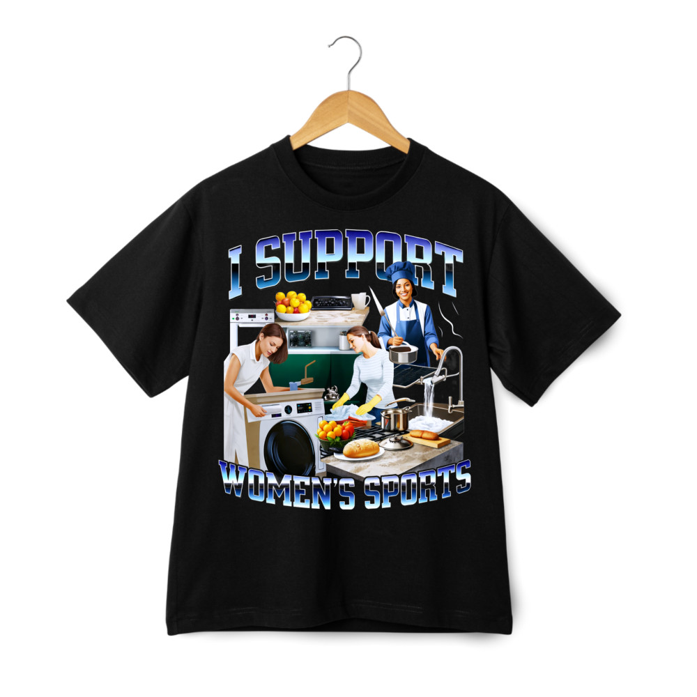 I Support Women’s Sports Parody Print T-Shirt, Humorous Advocacy Casual Tee