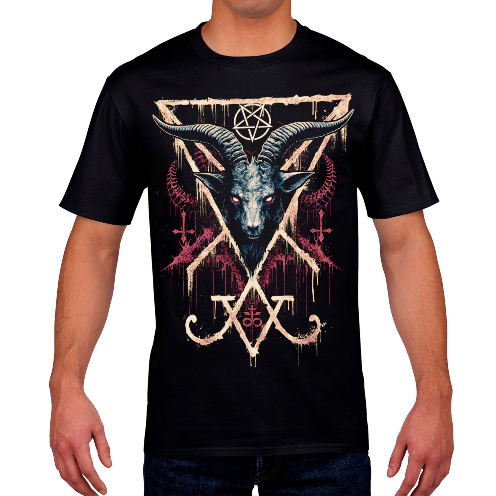 Satan style T-Shirt. Occult symbolism. Devil, Baphometh, Lilith, 666, Deamon.
