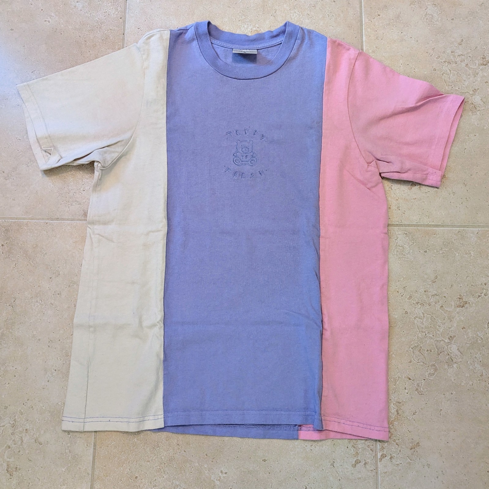 Original Teddy Fresh T-Shirt Men’s Medium Purple Pink Color block Retro Pastel