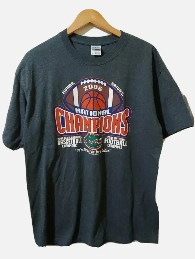 Gildan Graphic Tee Mens L Short Sleeve Gray Flordia Gators 2006 Champions