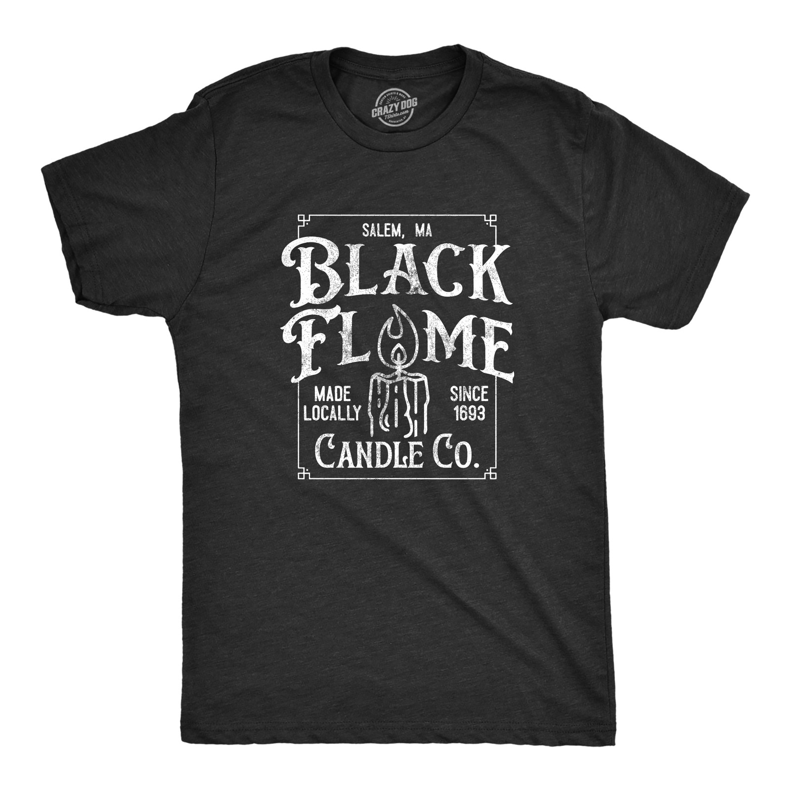 Mens Black Flame Candle Co T Shirt Funny Spooky Halloween Candles Company Tee