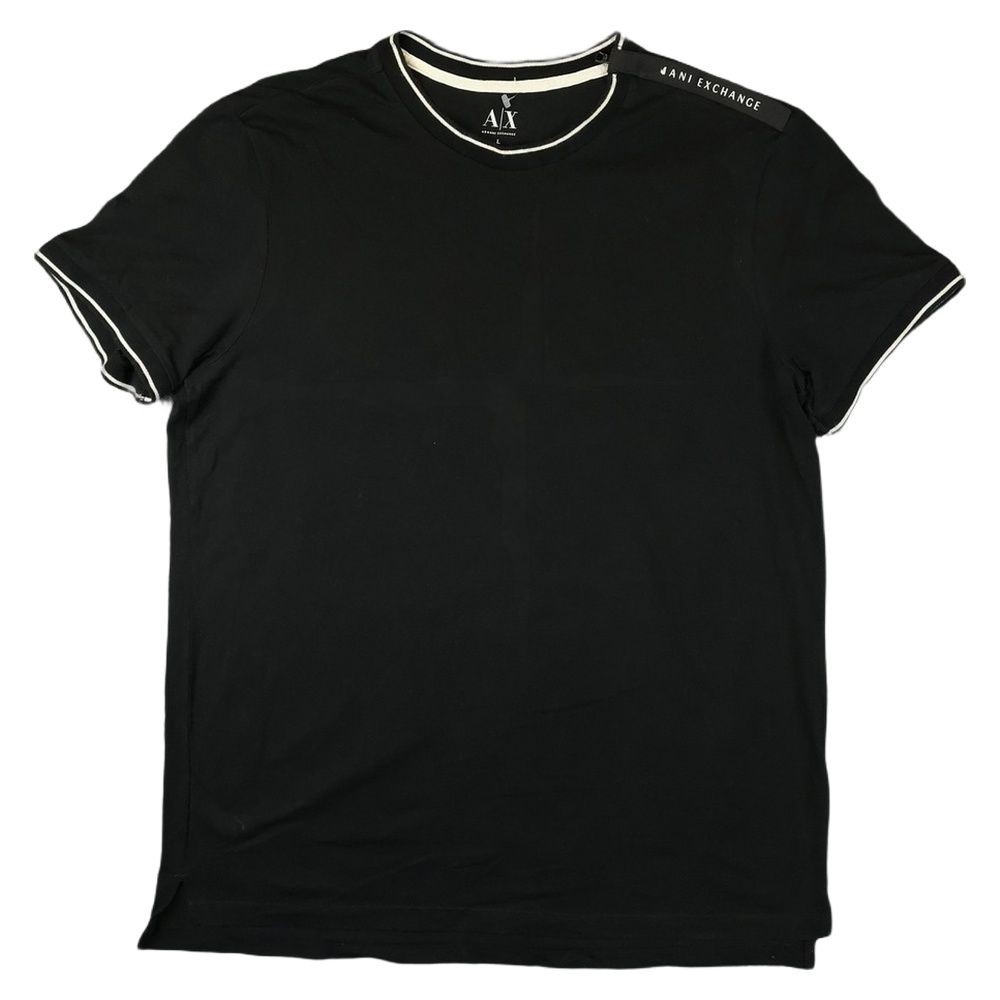 Armani Exchange Shirt Mens LARGE Black Contrast Trim Crew Neck Short Sleeve L
