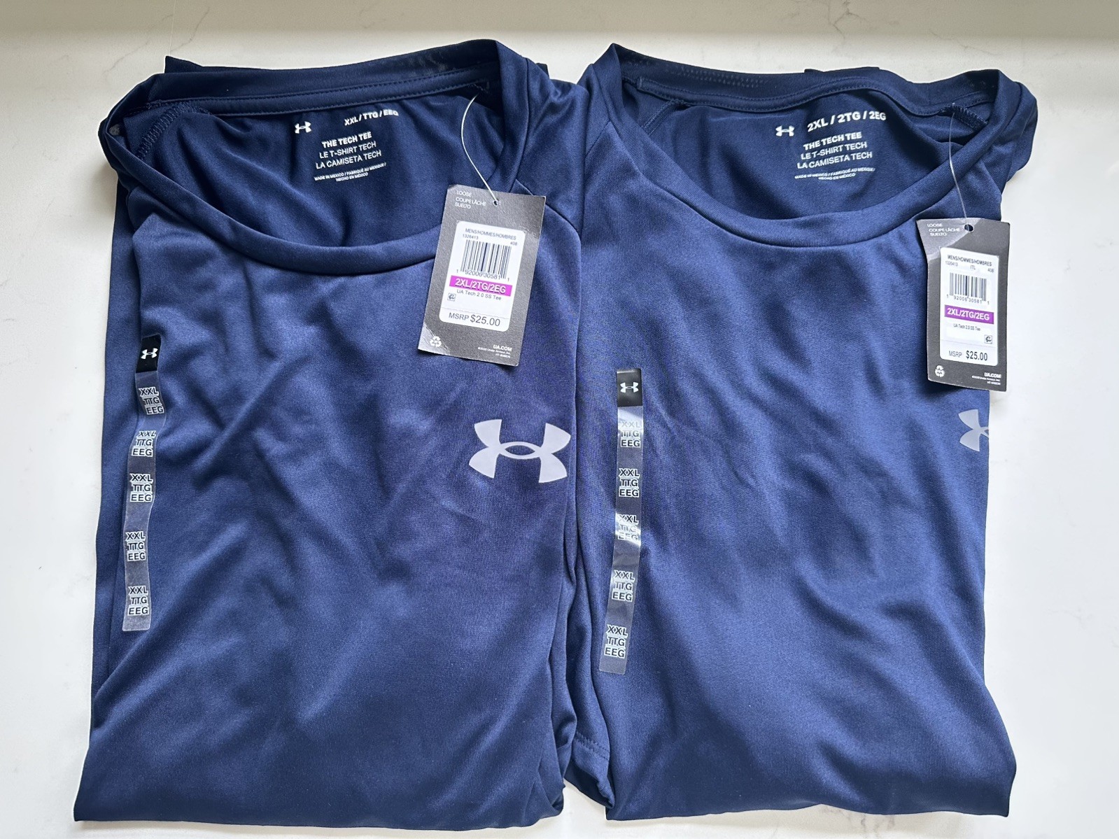 Lot of 2 XXL NAVY Under Armour Mens UA Tech 2.0 T-Shirt Short Sleeve Tees NWT