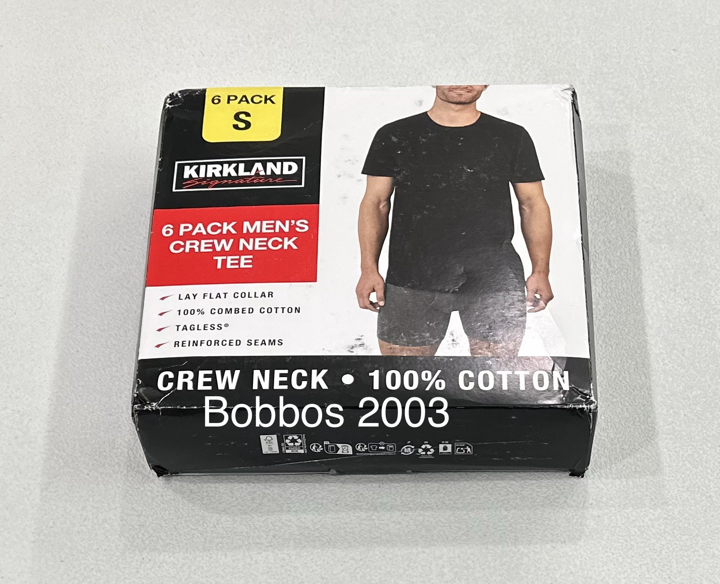 Kirkland Signature Men’s 6-Pack Crew Neck Lightweight Tee, Black, Size S