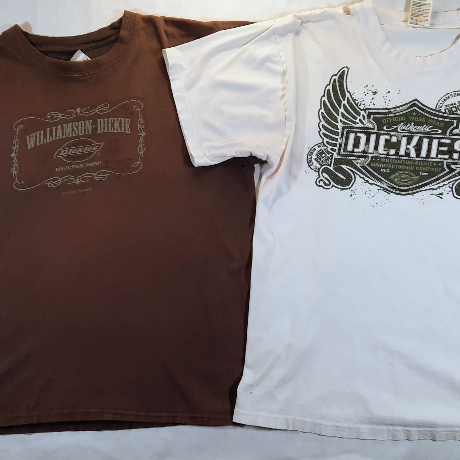 *Holes* 2 Genuine Dickies T-Shirts Mens L 42 44 Round Neck Graphic Tees