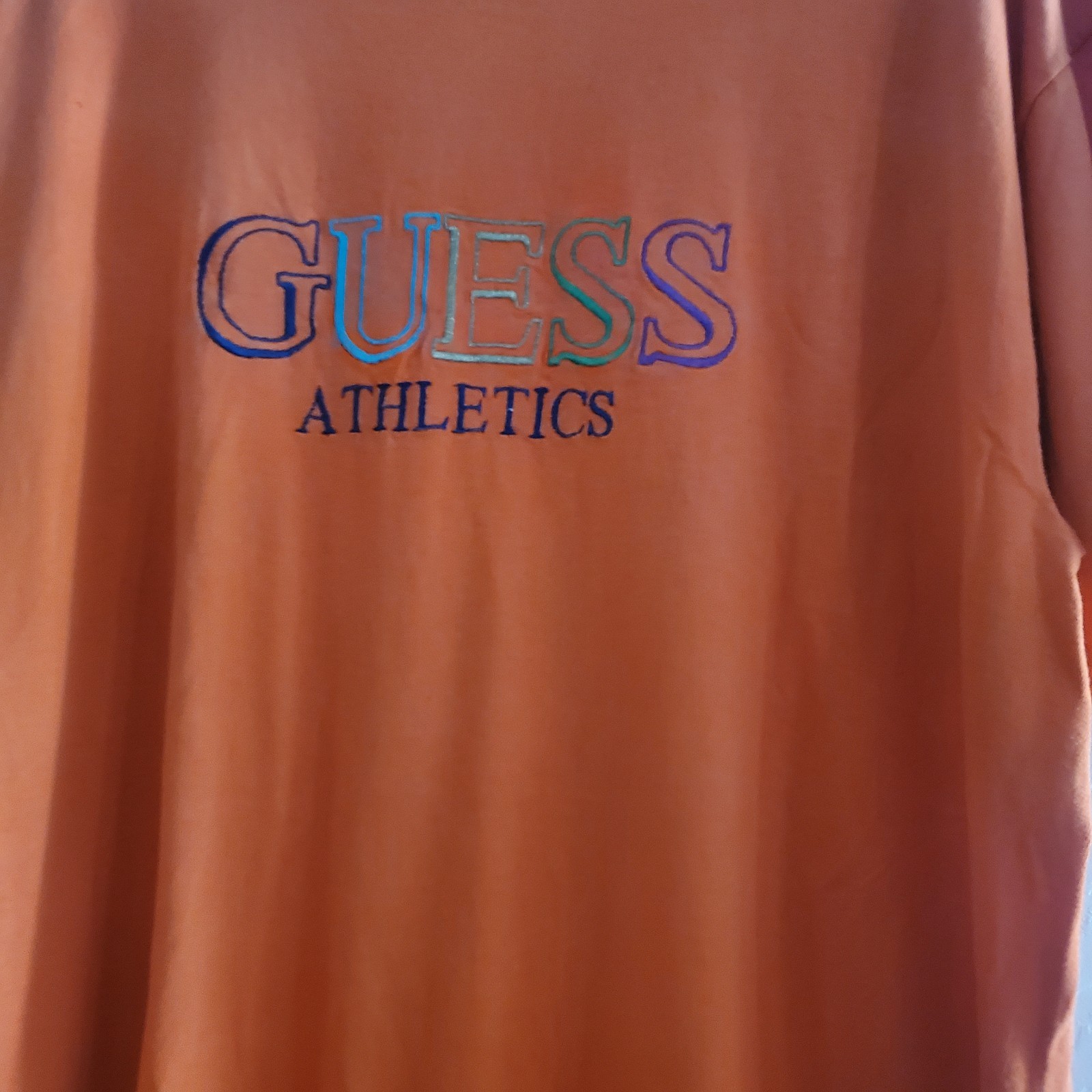 Vintage 90s Guess Athletics By Georges Marciano L Orange T-Shirt Made In USA