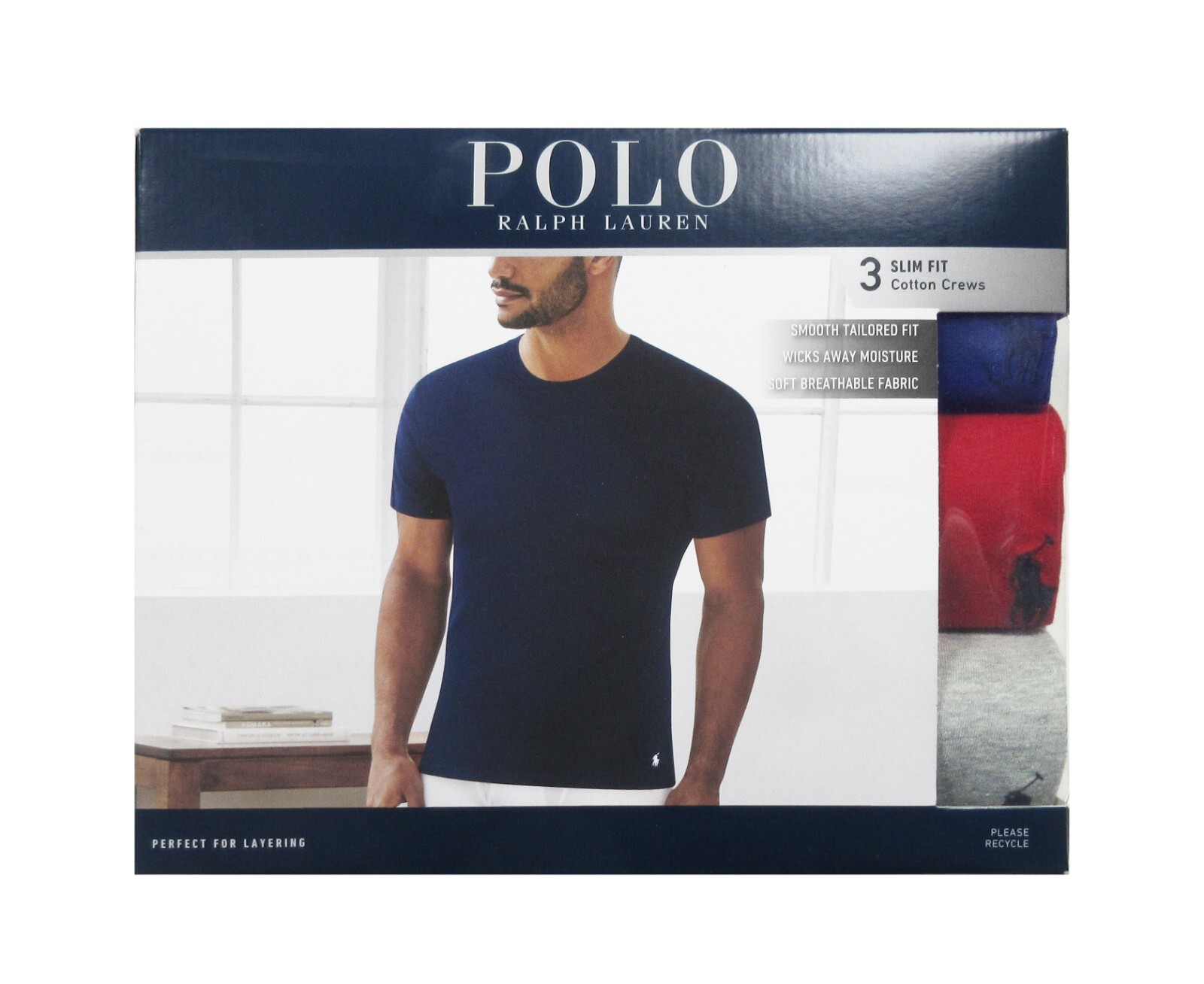 Polo Ralph Lauren Men’s Blue-Red-Gray Slim Fit Crew-Neck 3 Pack T-Shirts