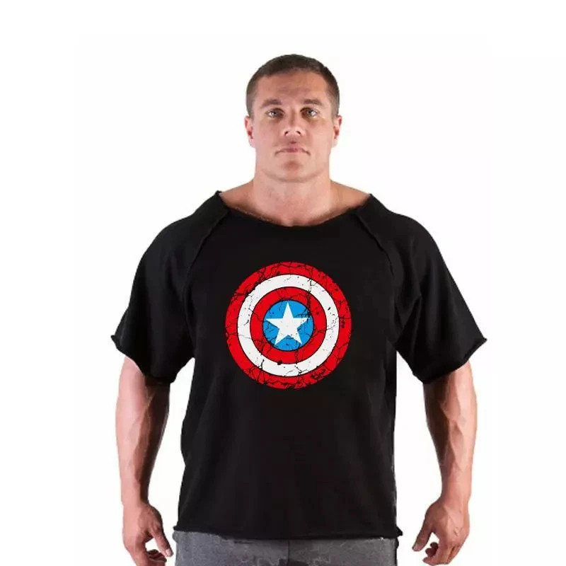 Men’s T Shirts Fitness Men Bodybuilding Shirt Batwing Sleeve Rag Shirt Gym