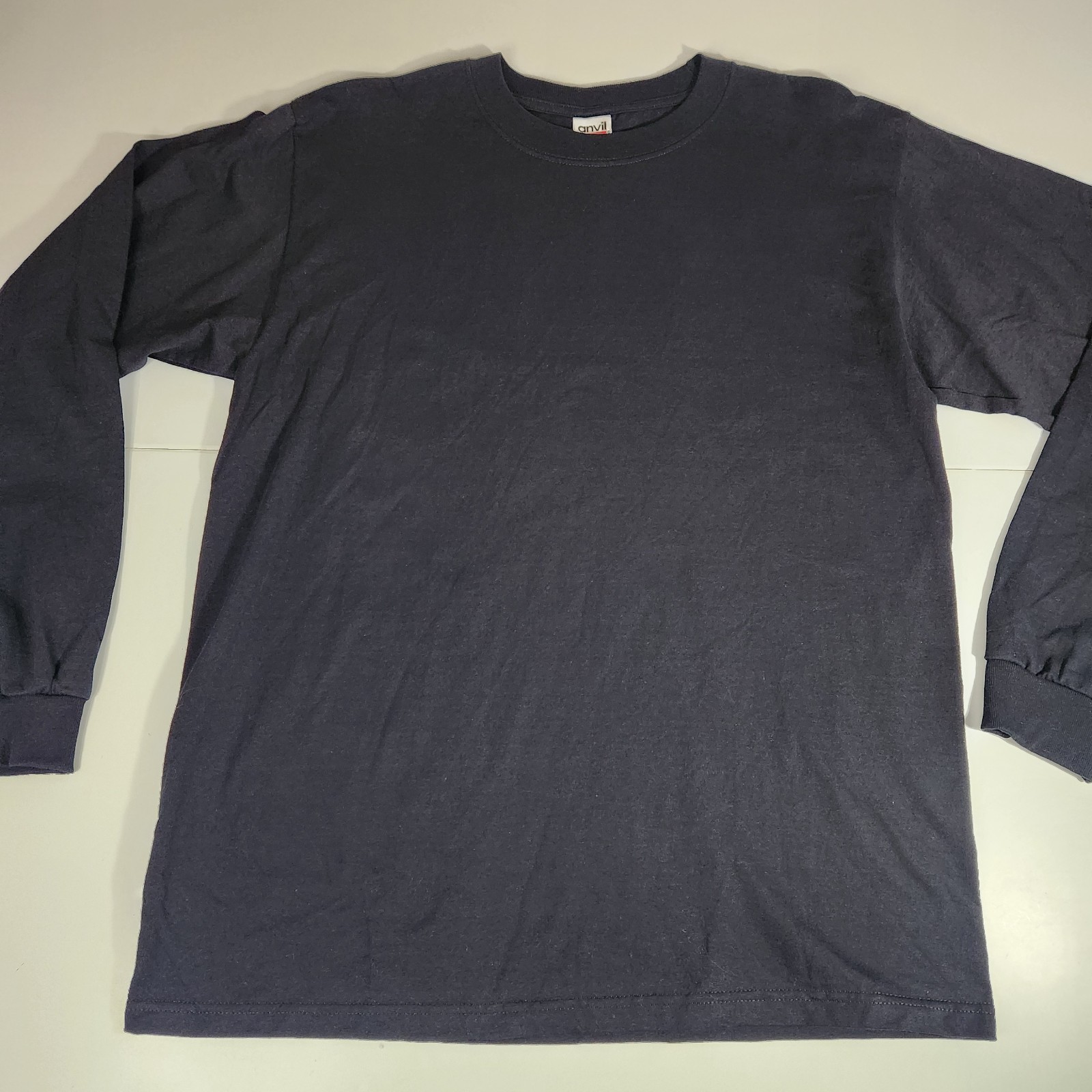 Anvil Men’s Large Heavyweight Black Long Sleeve T-Shirt Ribbed Cuffs / Crew Neck