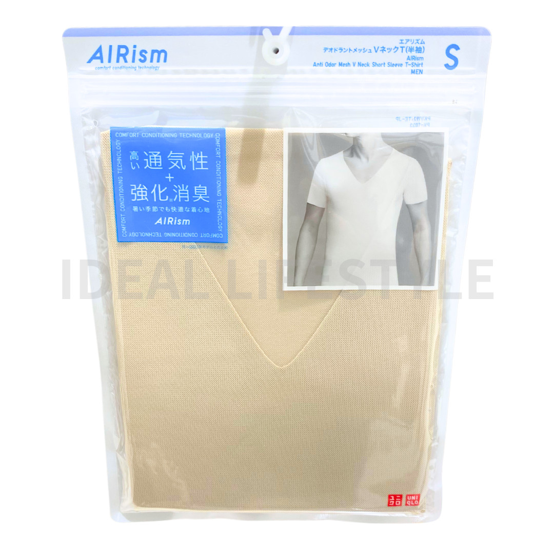 UNIQLO AIRism Mesh Anti-Odor V-Neck T-Shirt S-4XL White/Black/Beige 464308 NWT