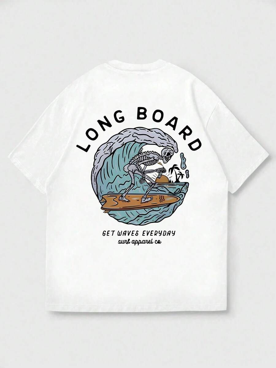 Men’s Casual Beach Surfing Element Printed Short Sleeve T-Shirt