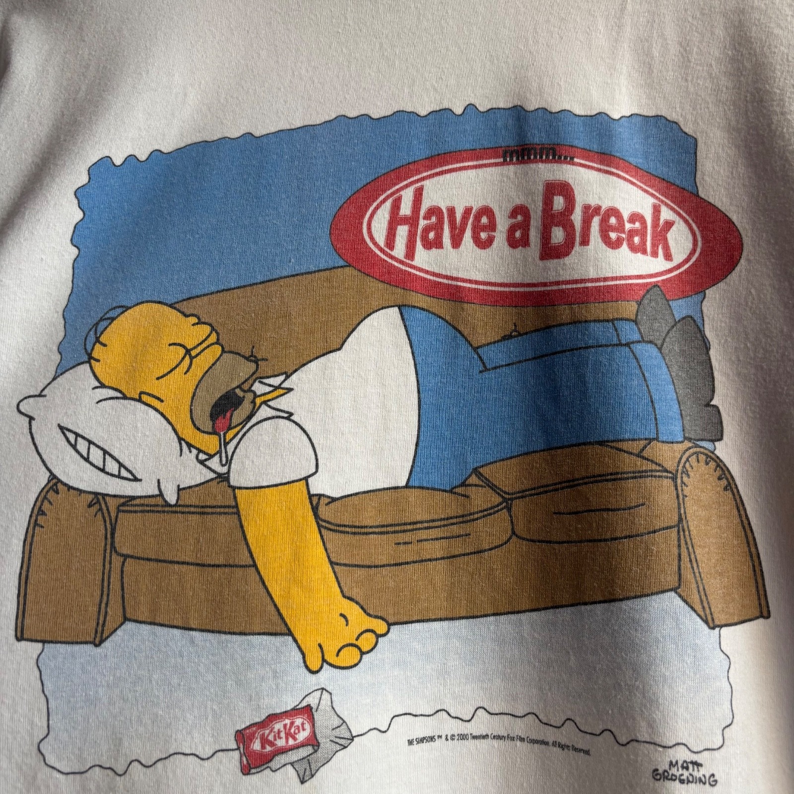 Vintage 2000 The Simpsons Homer KitKat Have A Break Promo T-Shirt Size M