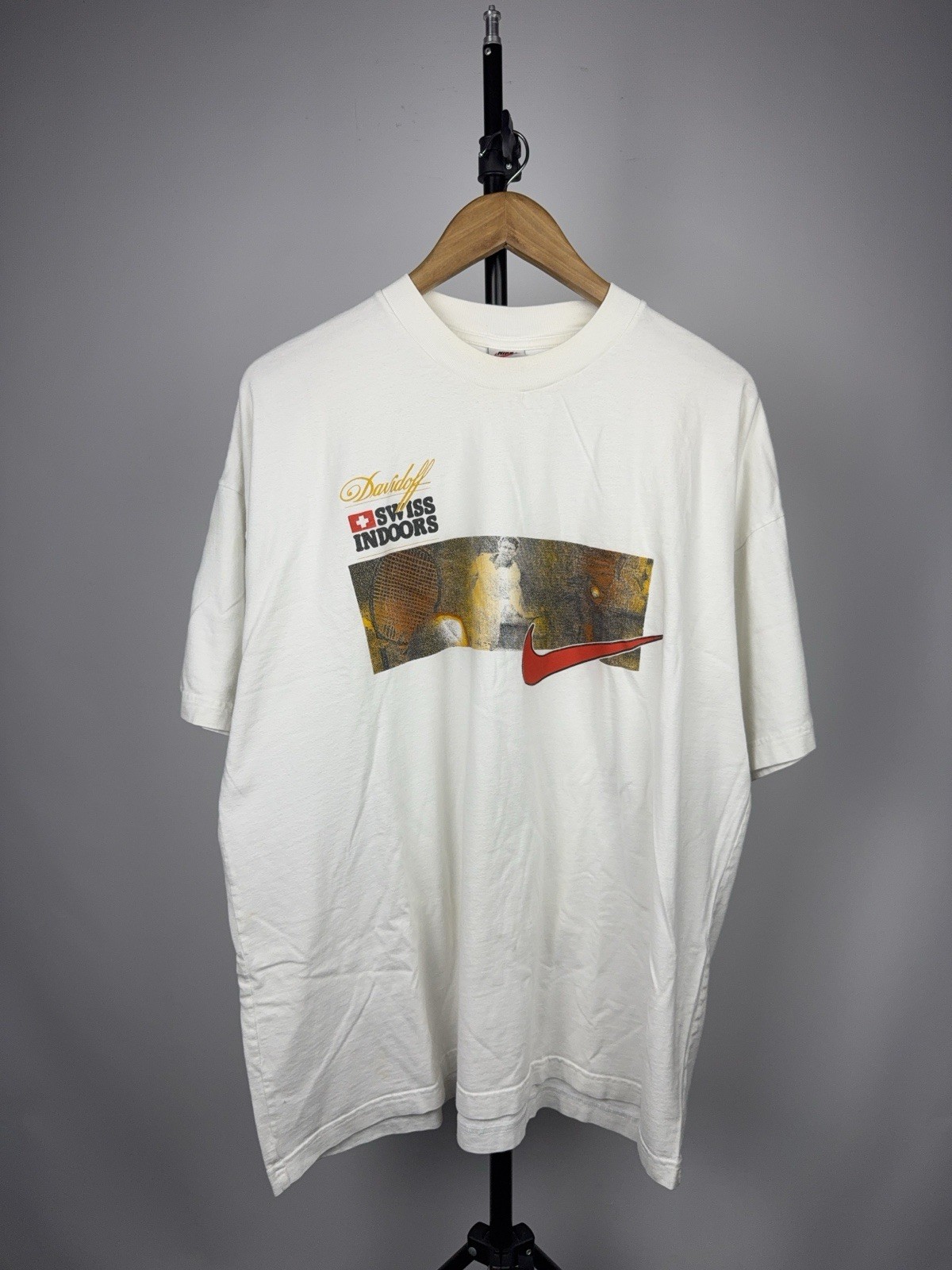Vintage 90s Nike Swiss Indoors Basel Davidoff Tennis T-Shirt Men’s XXL Size