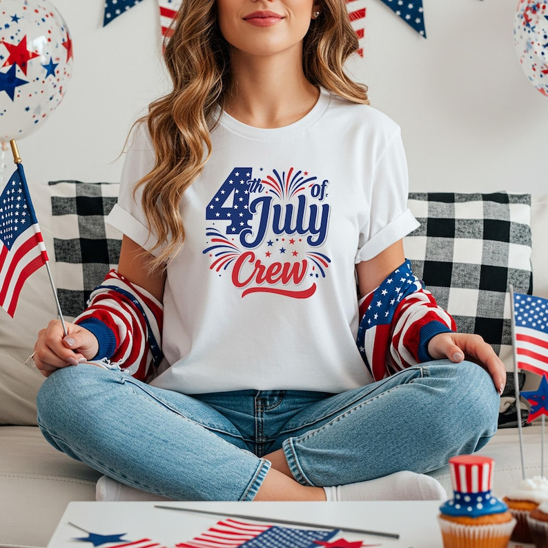 4th Of July Crew T-Shirt | Patriotic Fireworks Matching Family Outfit