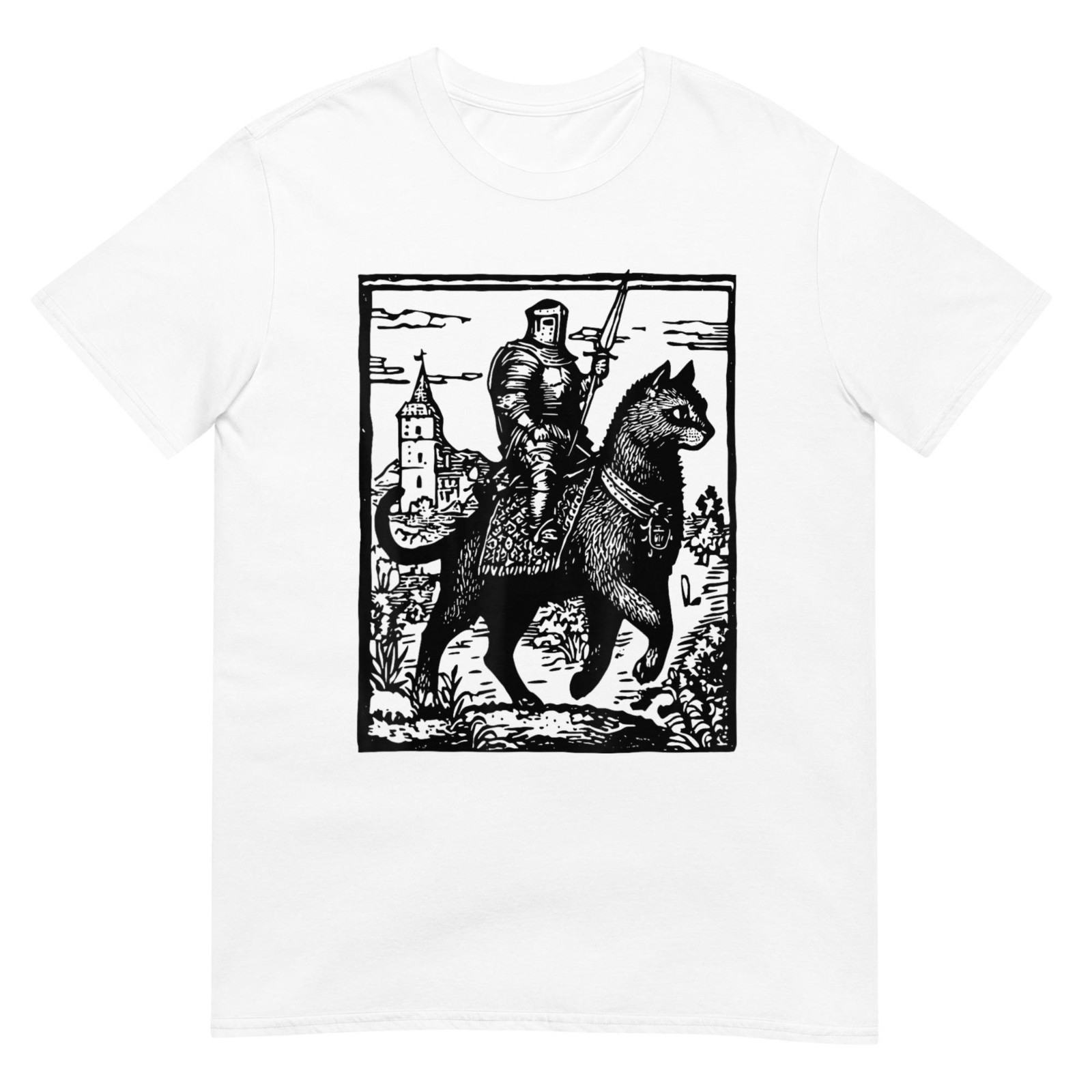 Black Cat Knight T-Shirt Medieval Fantasy Funny Warrior Cat Tee