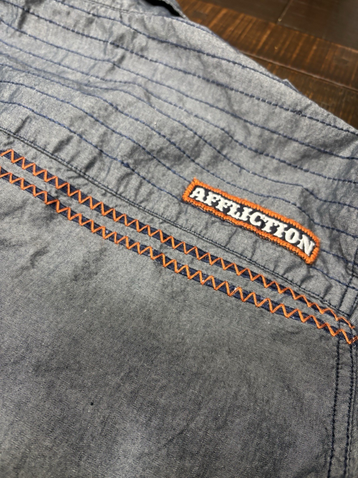 Affliction Mens Size XL Slim Gray Black Premium Embroidered Button Up Shirt