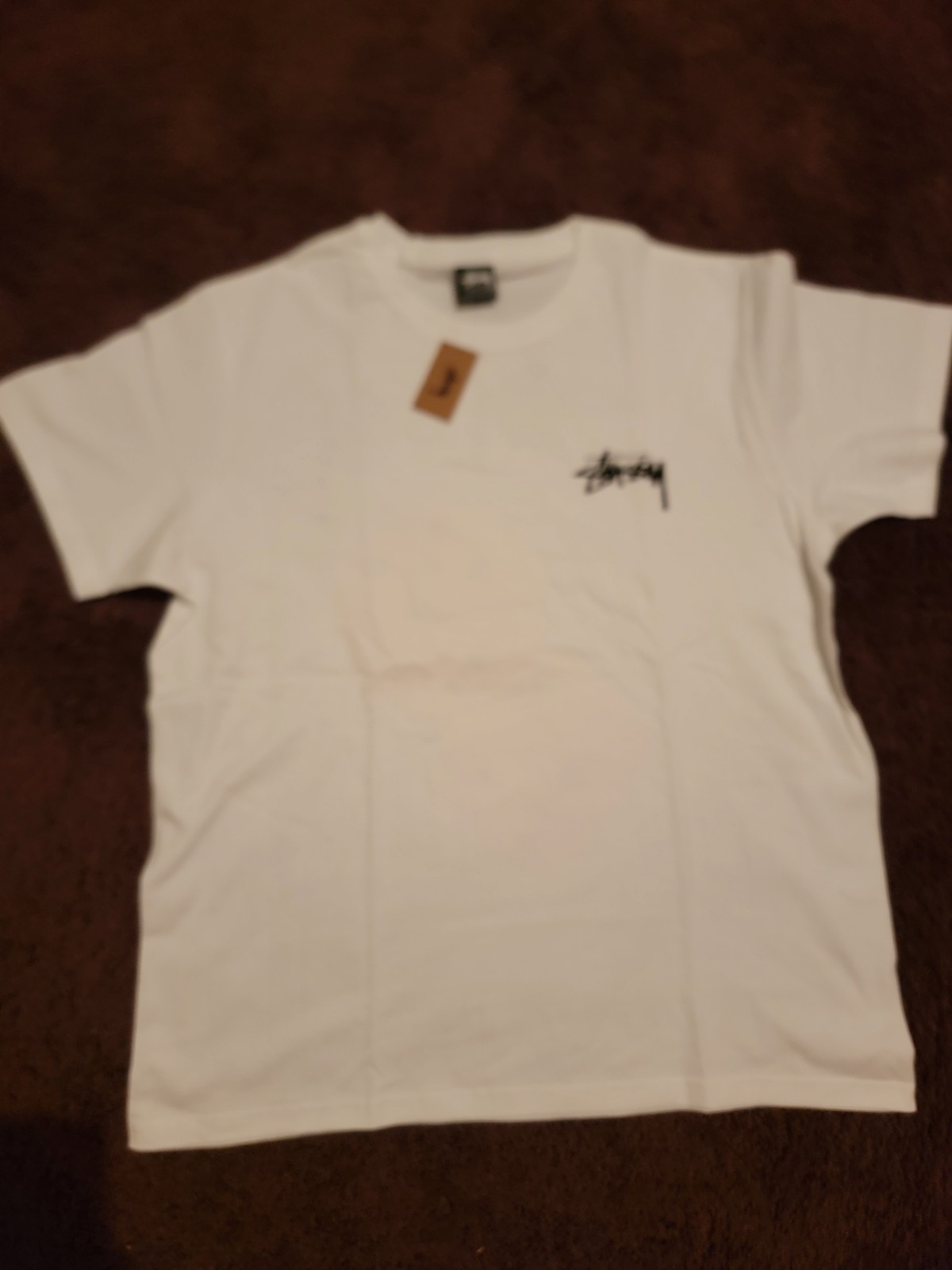 Stussy Men’s L White/Black/Red Dice Graphic Double-Sided Crew Neck Tee