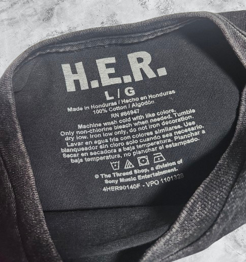 H.E.R. Shirt Black Size L/G Acid Wash Graphic Singer Band Tee R&B Soul Hip Hop