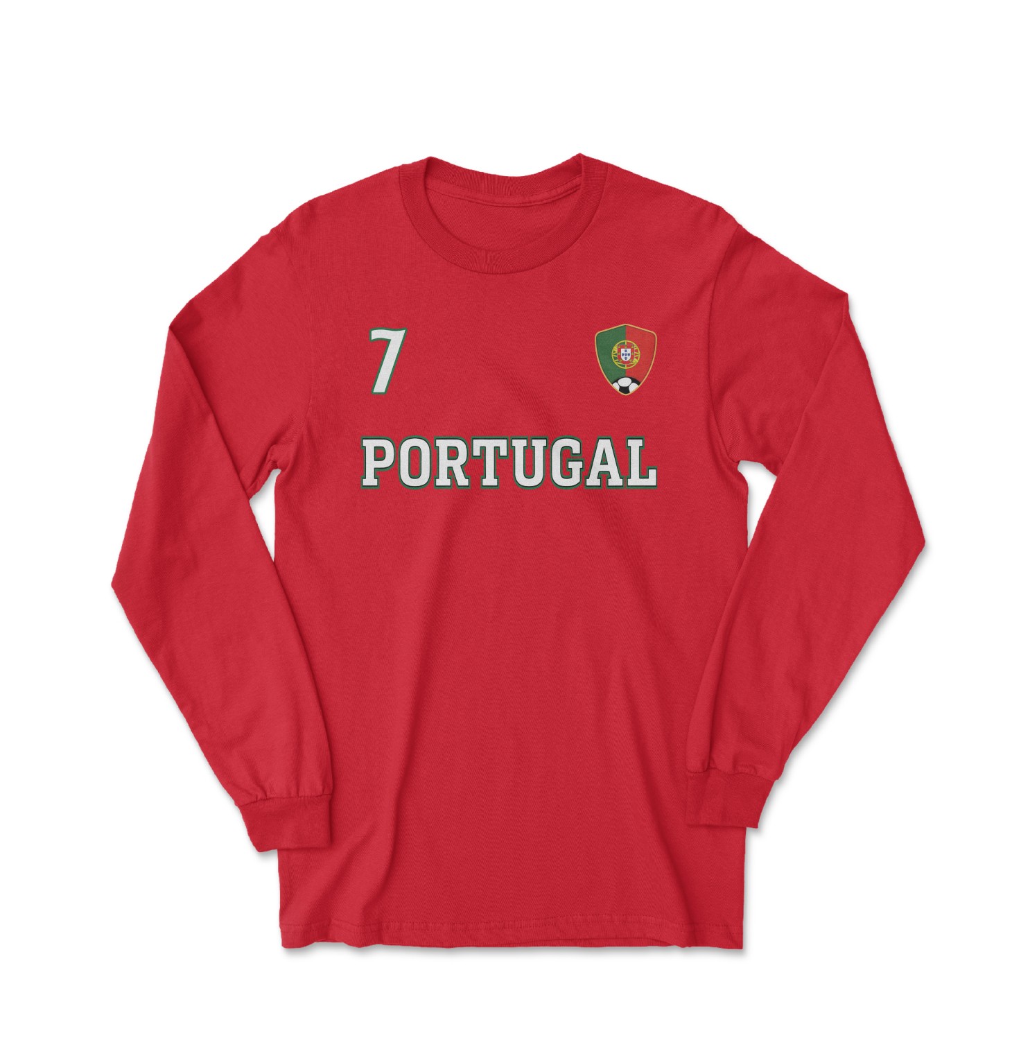 Portugal Ronaldo 7 Inspired Soccer Jersey Style Long Sleeve T-Shirt