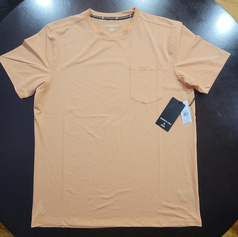 Kenneth Cole Men’s The Tech Pocket S/S Active Shirt Heather Orange NWT Sz M,XL