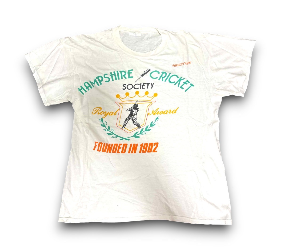 Slazenger Hampshire Vintage T-shirt Tee Cricket Society White UK Mens S 70s 80s