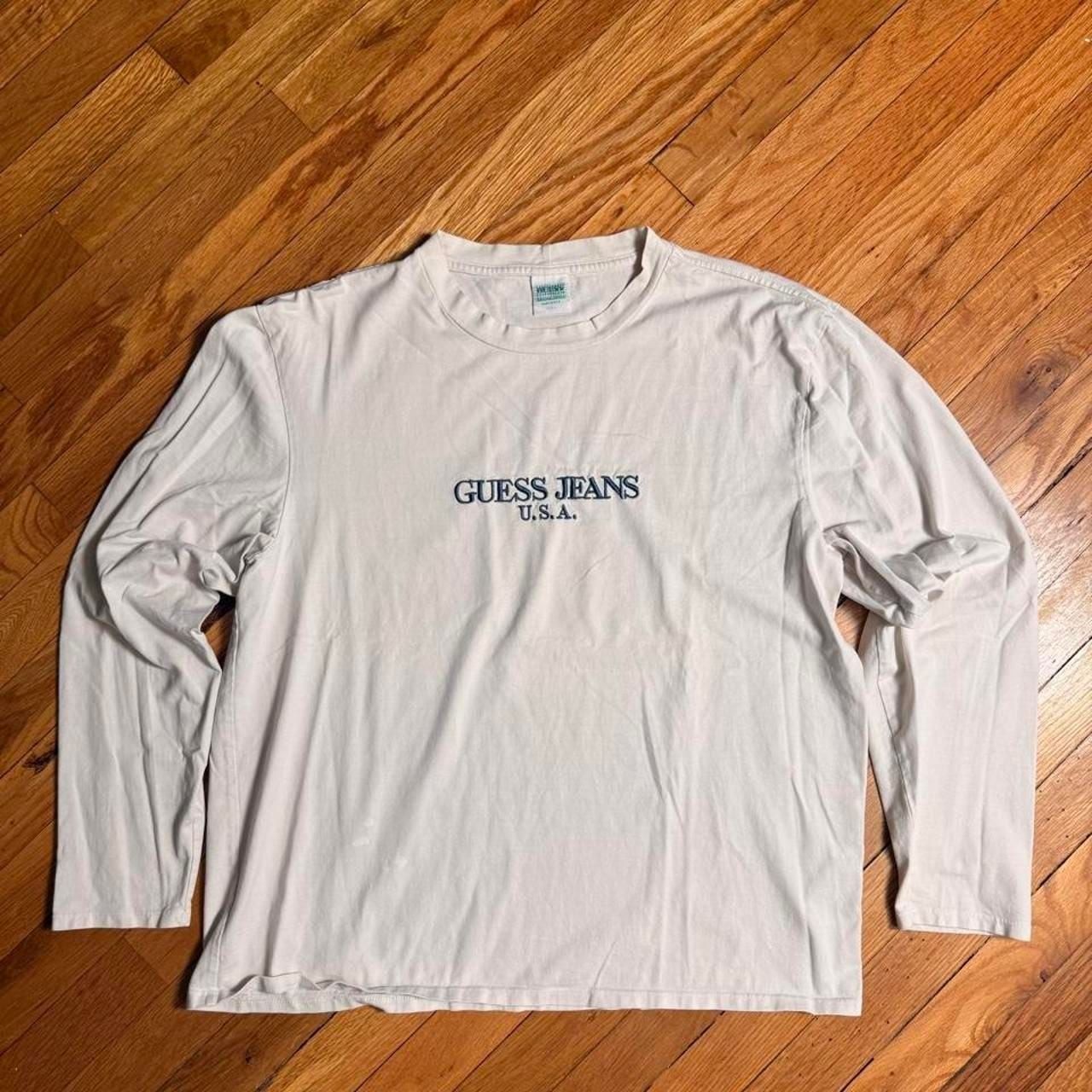 Vintage 90s Guess Jeans U.S.A. Long Sleeve Embroidered Tee Cream