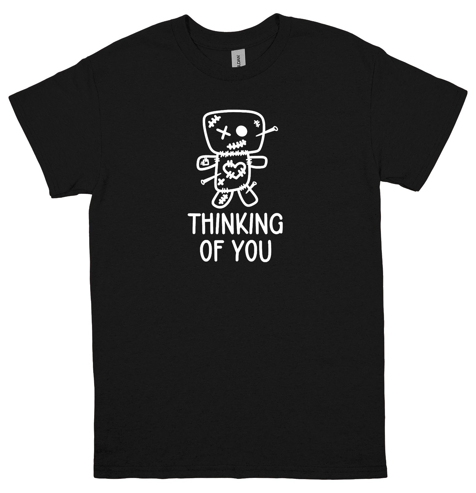Thinking of You Voodoo Doll T-Shirt Mens Womens Funny Sarcastic Halloween Black