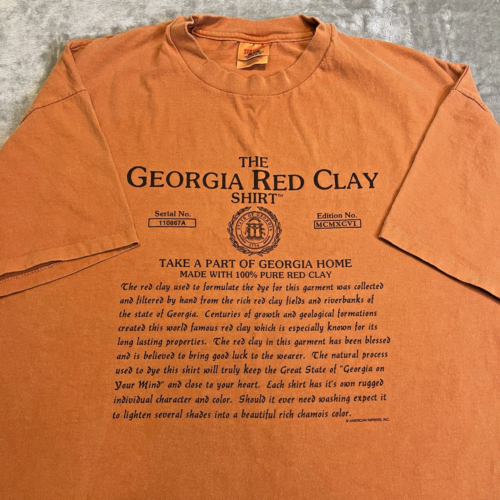 Hanes PFD Georgia Red Clay Shirt XL Made USA Y2K Orange Southern Heritage Tee