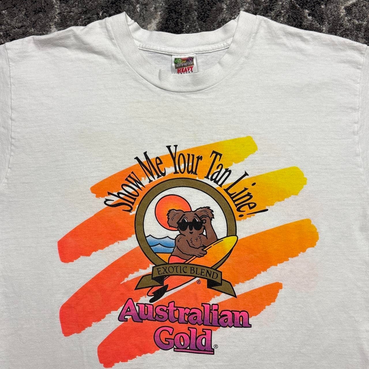 Vintage Art Shirt Mens Large Australian Gold Sunscreen 90s Tanning Funny Beach