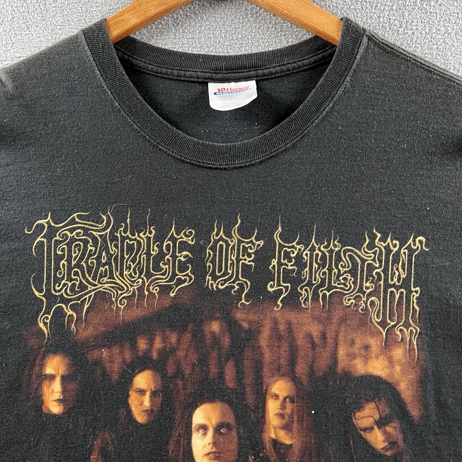 Vintage Cradle Of Filth Shirt Mens XL Black Death Metal Rap Tee Goth Flames 90s