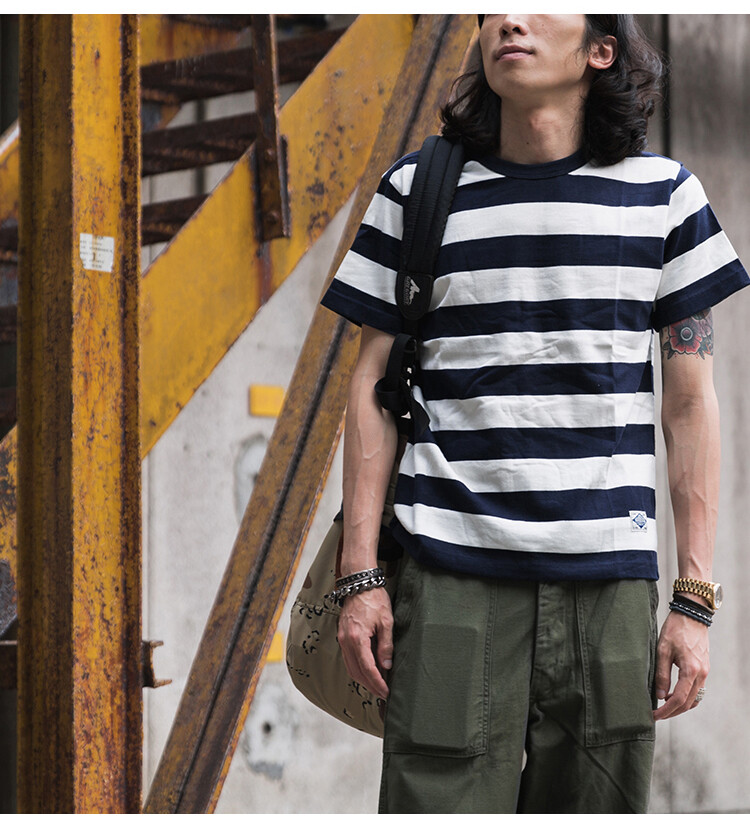 NON STOCK Retro Men’s Striped Short Sleeve T-Shirts Basic Cotton Casual Shirt
