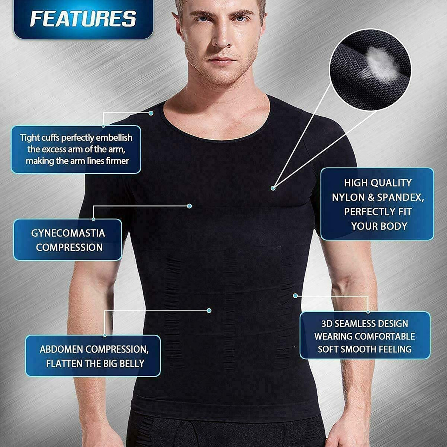 SecondSkin Men’s Shaper Cooling T-Shirt Compression Shirt Slimming Shapewear US