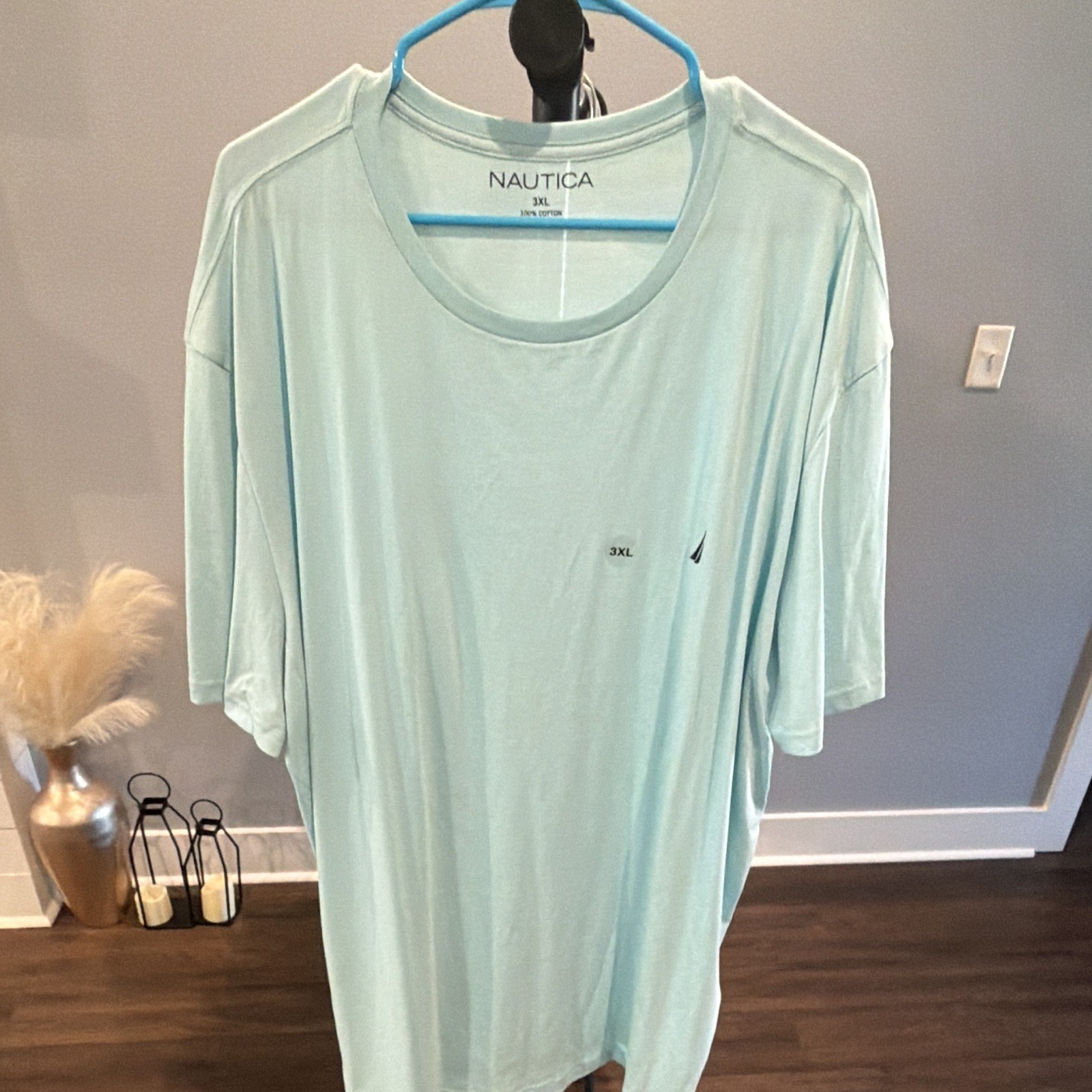 Nautica Light Blue Crew Neck Short Sleeve Logo Jersey Cotton T-Shirt Men’s 3XL