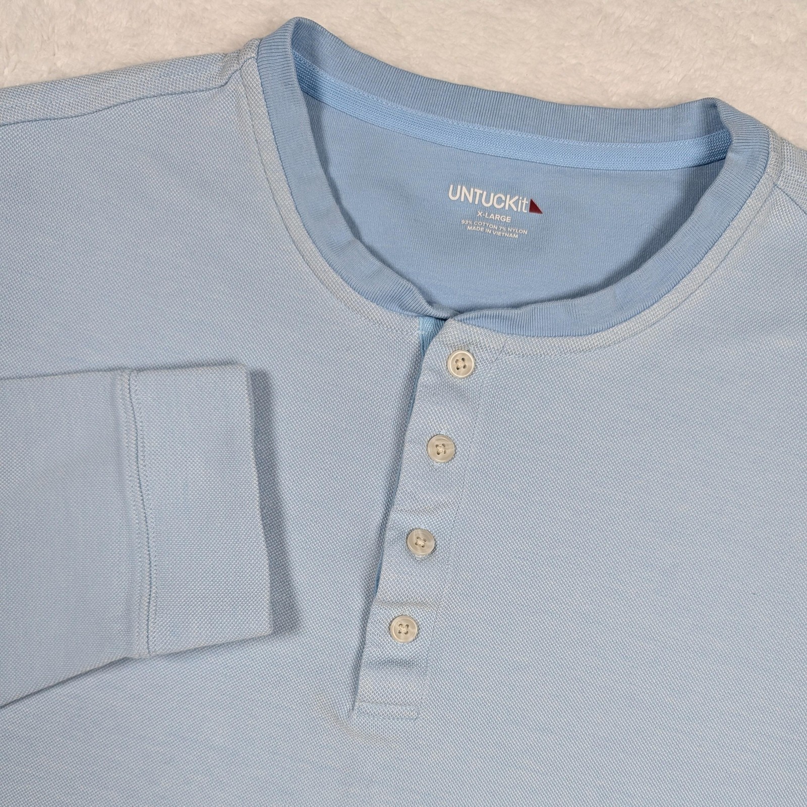 UNTUCKit Henley Shirt Mens XL Blue Long Sleeve Cotton Nylon Pullover Casual