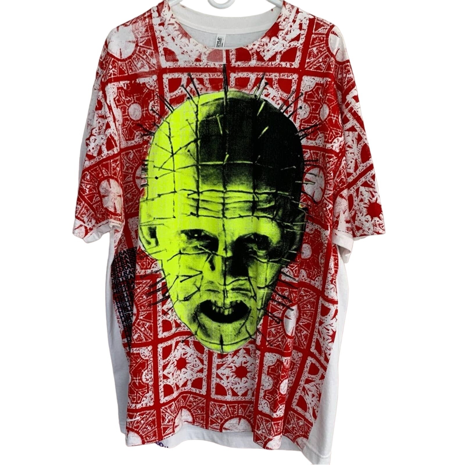 MENS HELLRAISER PINHEAD ALL OVER PRINT RARE GLOW IN DARK HALLOWEEN SHIRT SIZE XL
