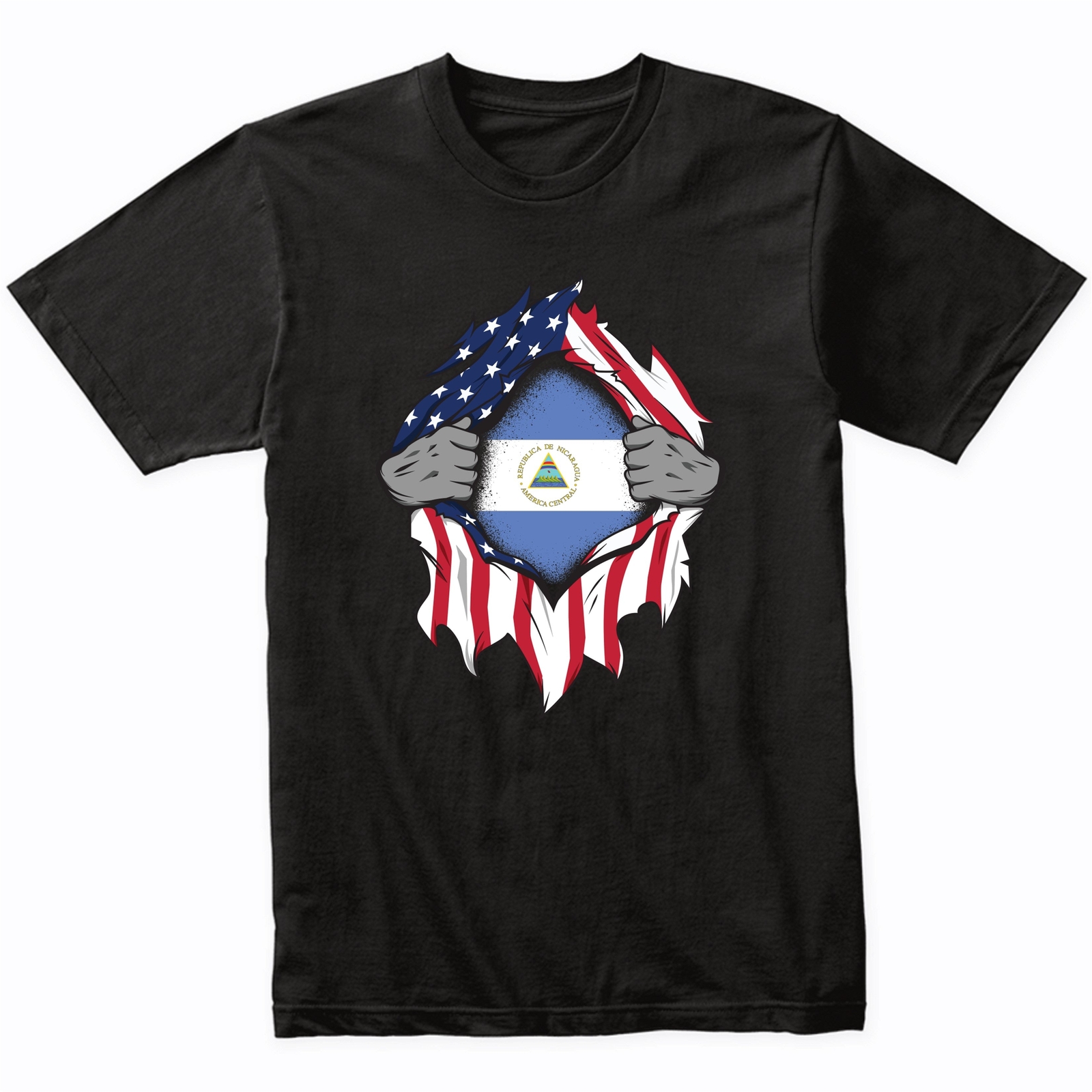 Nicaraguan American Flags Hands Ripping Flag T-Shirt – Nicaragua Flag Shirt