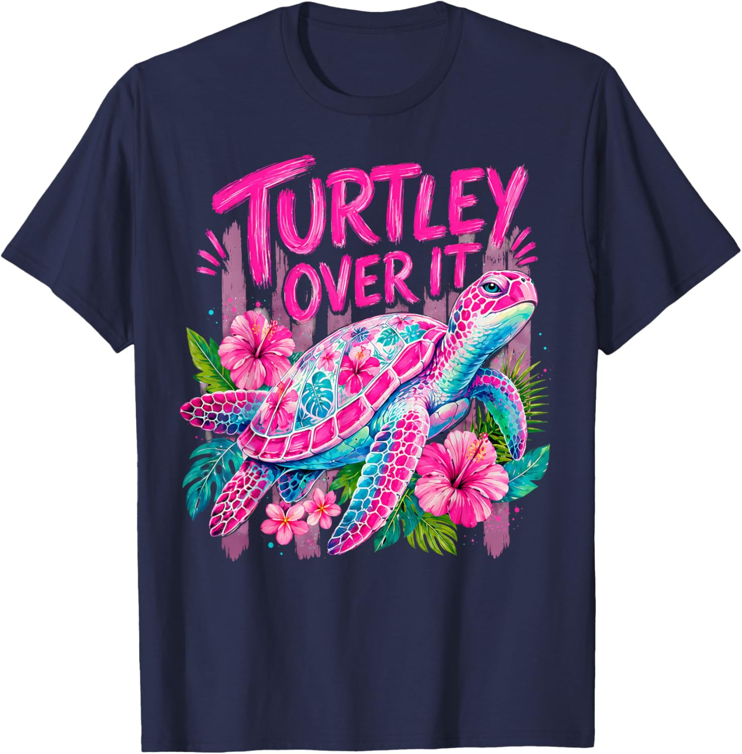 Stripped Turtley Over It Cute Turtle Flower Funny Men Women T-Shirt