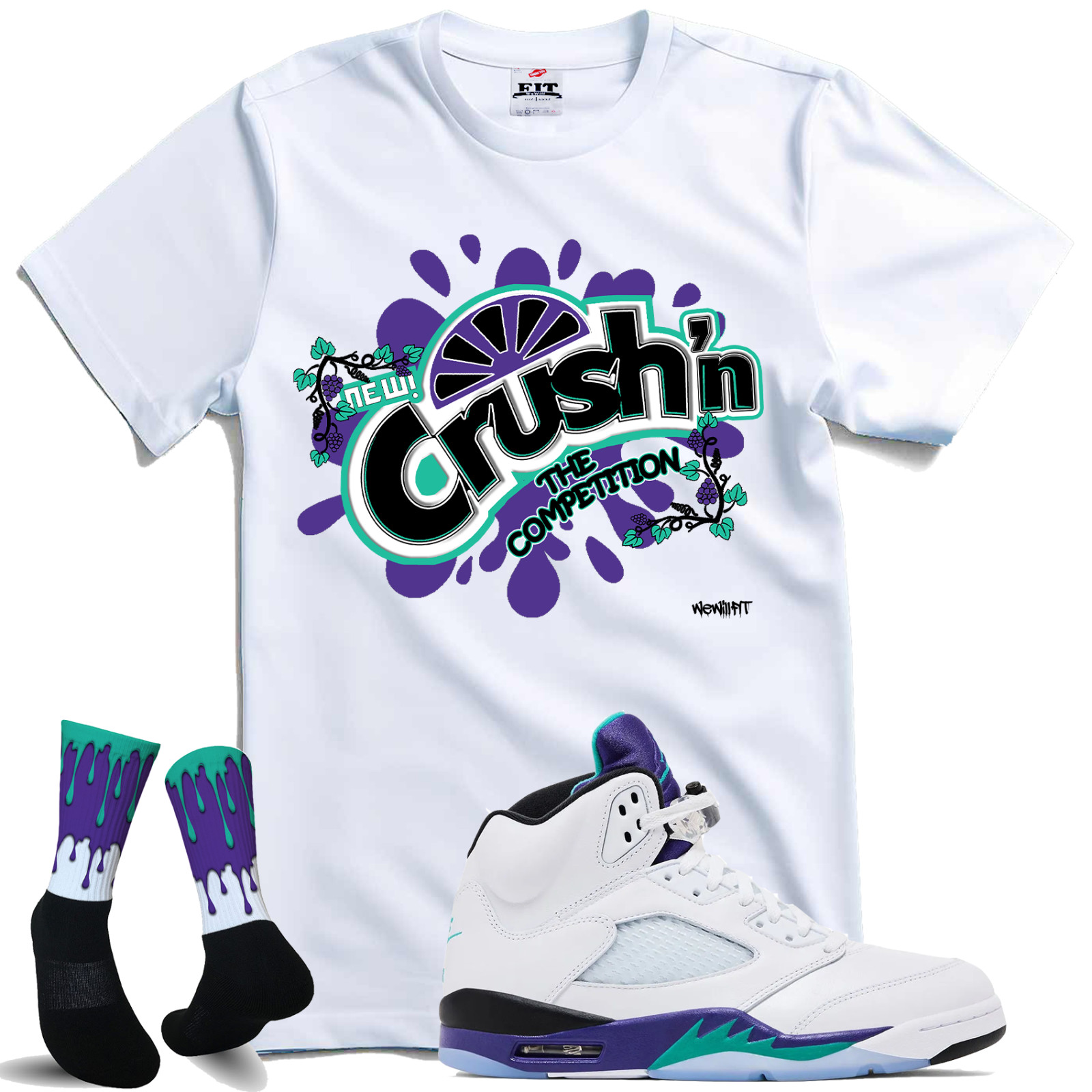 We Will Fit shirt to match Jordan 5 Grapes White Purple Emerald green