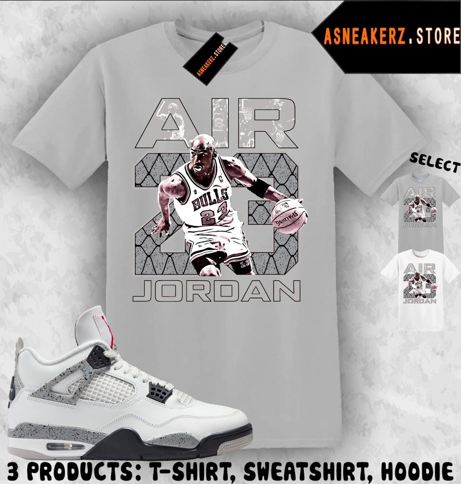 Shirt Matching AJ 4 White Cement 2025 To Match Sneaker Vintage Air MJ 23 T-Shirt