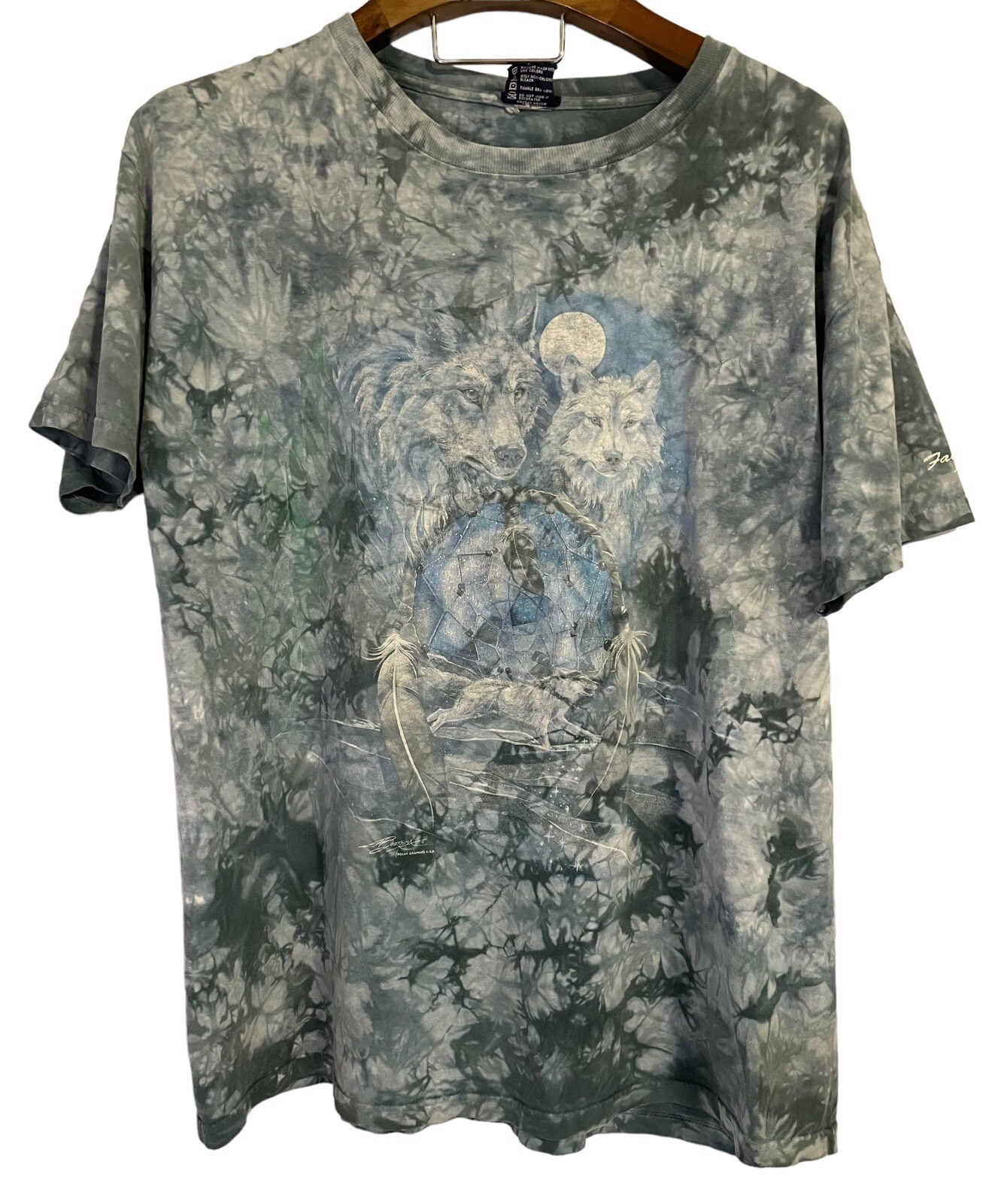 VTG Polar Graphics Wolf Full Moon Tie Dye Shimmer Short Sleeve T Shirt 80s L Uni