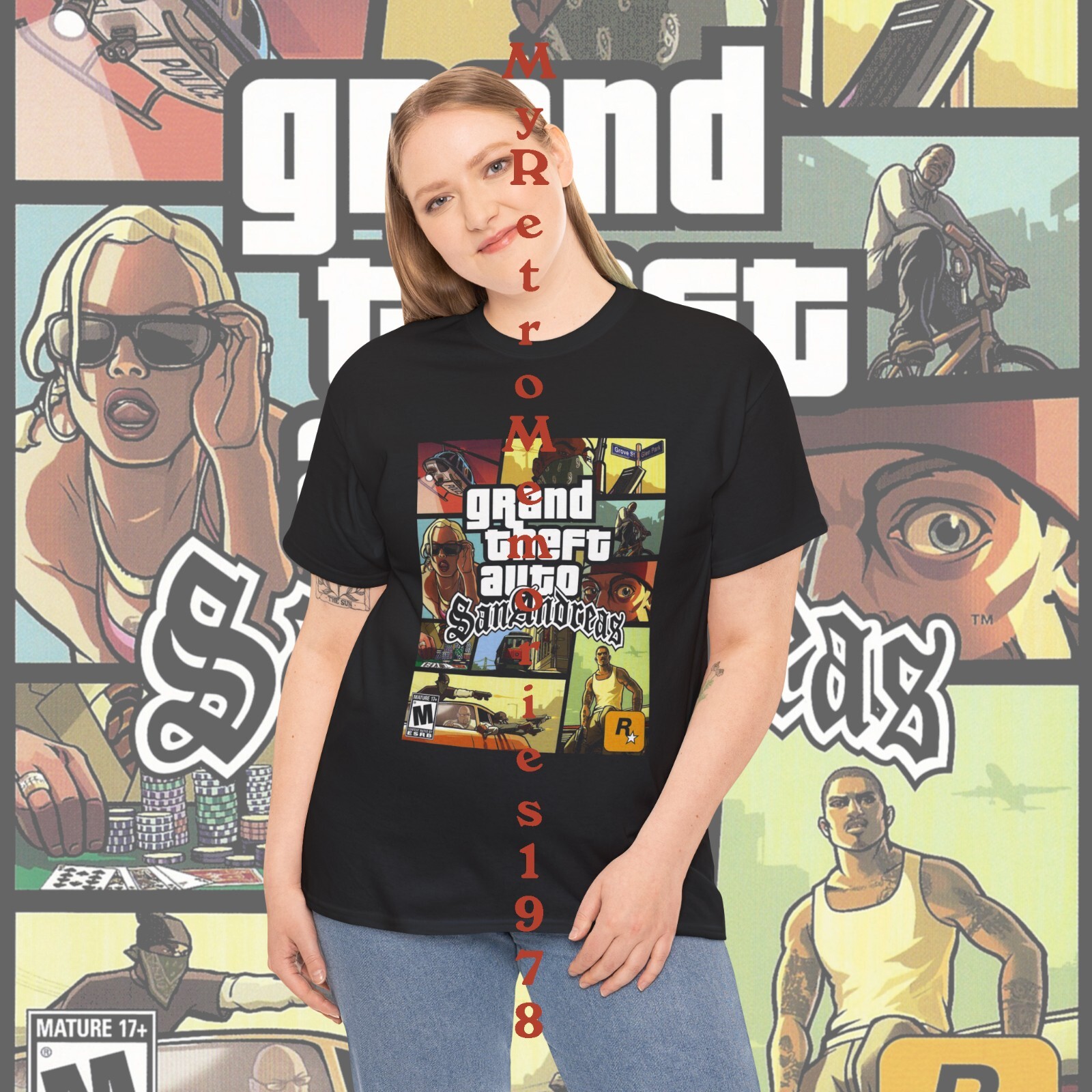 Grand Theft Auto San Andreas GTA Box Art Design Black T-Shirt S-5XL Retro Tee