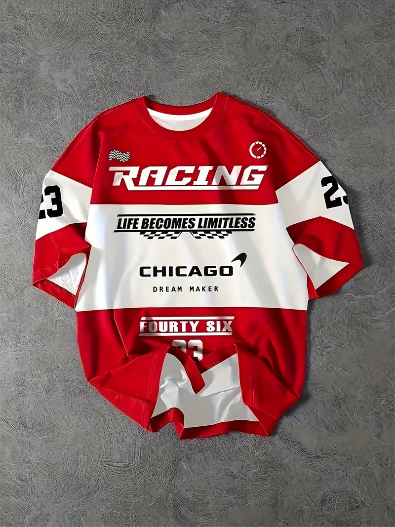 Essential Streetwear: Men’s Vintage-Style Racing Flag and Number 3D Print Short