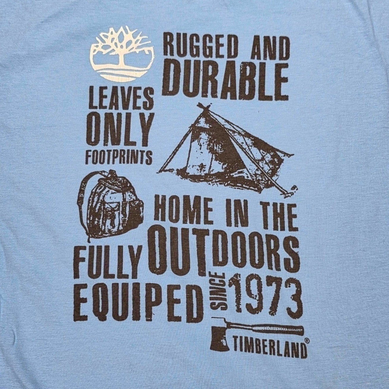 Timberland Tent Logo T-Shirt Men’s Size 2XL Light Blue Back Graphic Outdoors NEW