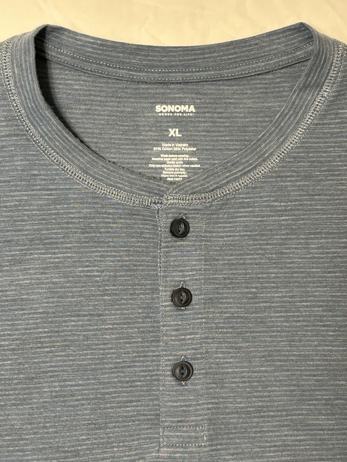 Sonoma Men’s XL Blue Striped Henley T-Shirt Short Sleeve 3-Button Knit