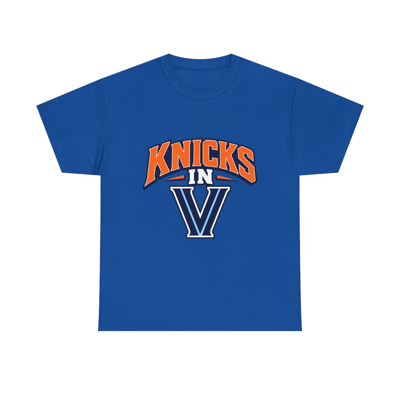 Knicks In 5 V Logo Tee Nova Knicks Basketball Blue Orange Graphic T-Shirt