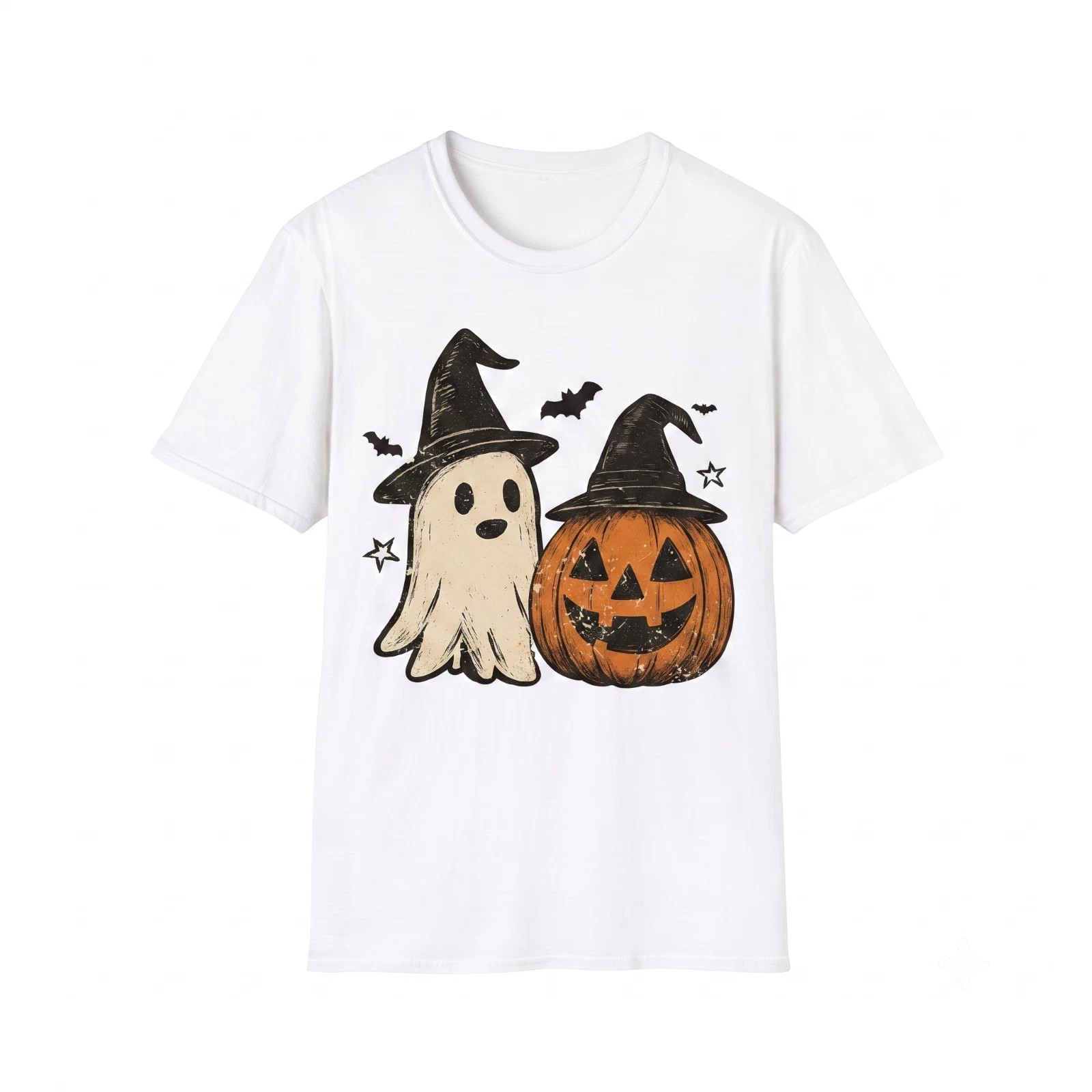 Ghost and Pumpkin Halloween T Shirt Spooky Season Cute Witch Hat Fall Graphic