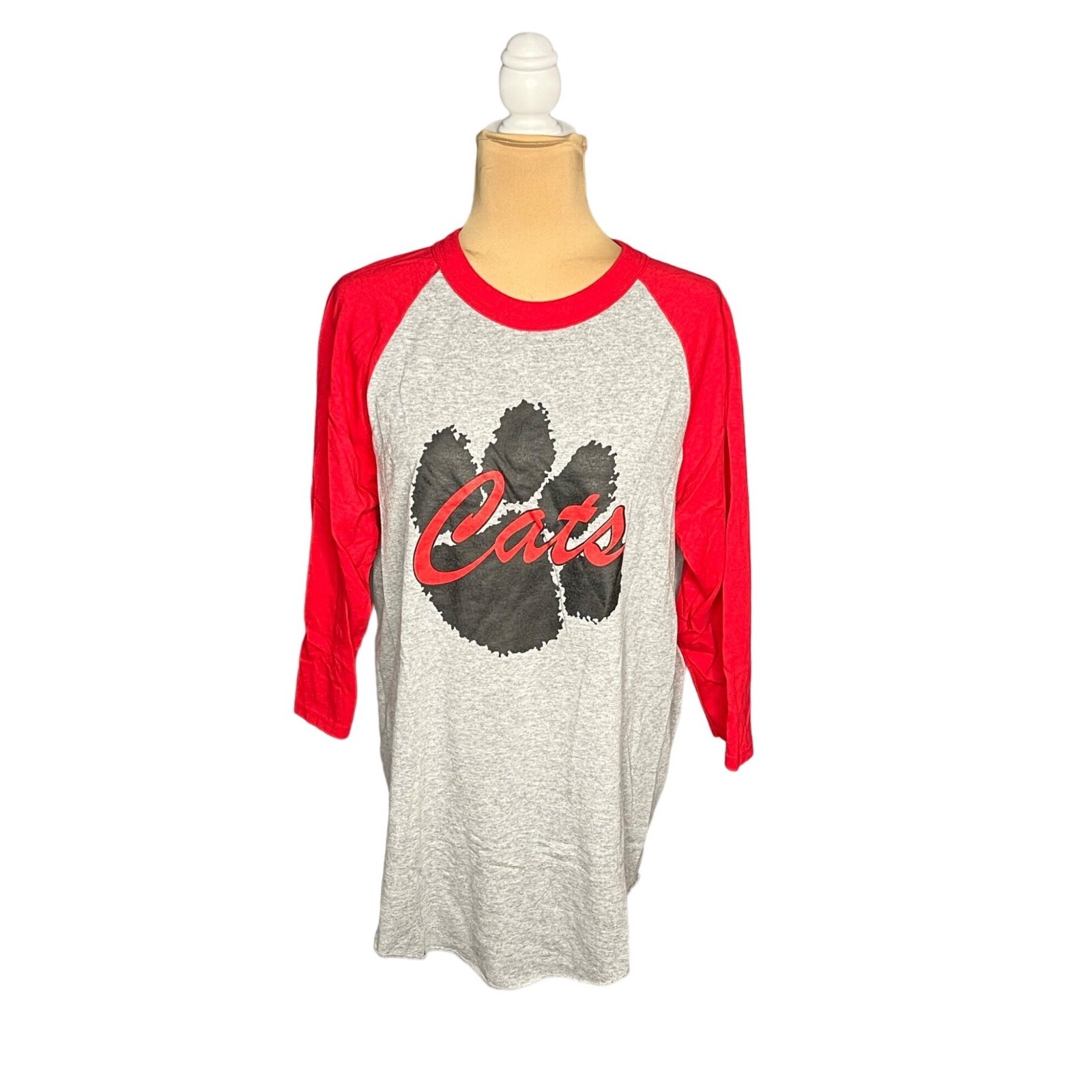 Augusta Sportswear Men’s Raglan Graphic T-Shirt “Cats” Red Grey Size L Large